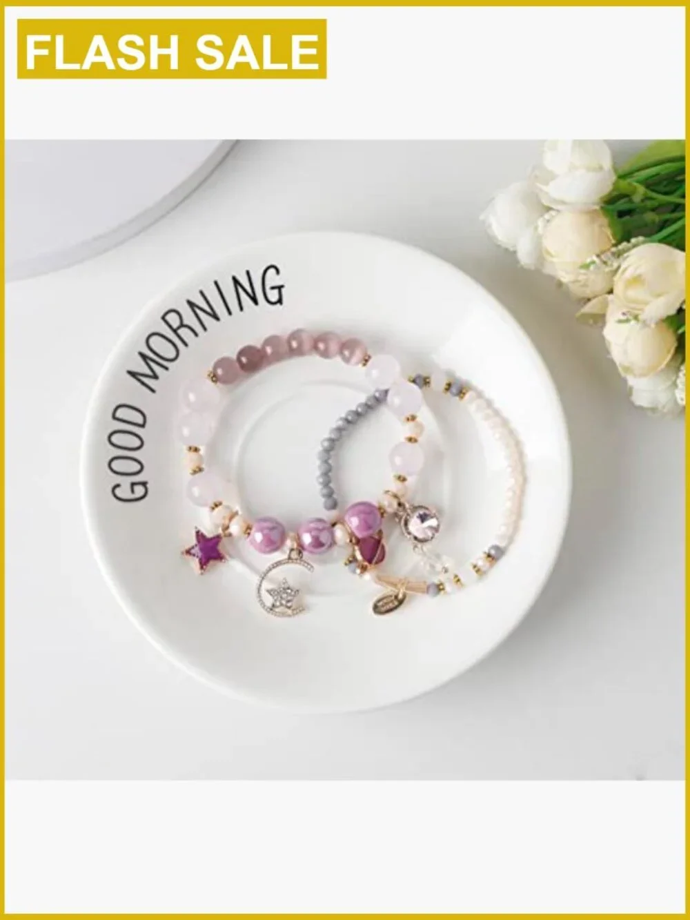 4 Adjustable Beaded Charm Bracelets Teen Girls Dainty Stretch Jewelry Set